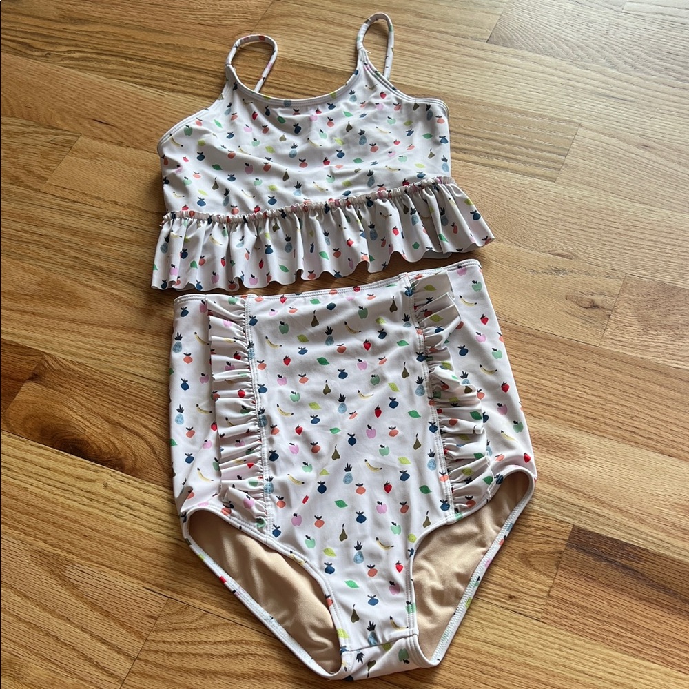 Kortni Jeane Colorful Fruit Print swim swimsuit bikini. Girls size 10/11